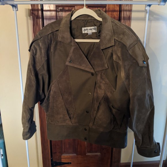 Vintage 80's-90's Khaki Green Suede Suit - Picture 4 of 8